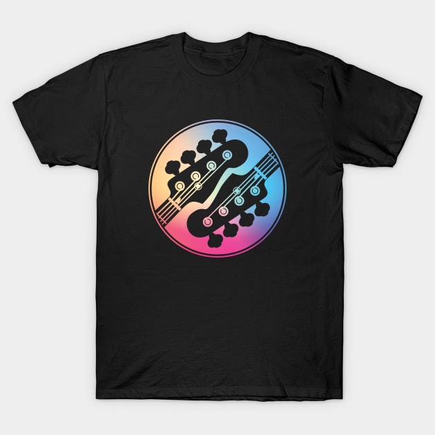 Bass Guitar Headstock Circle Gradient Theme T-Shirt by nightsworthy